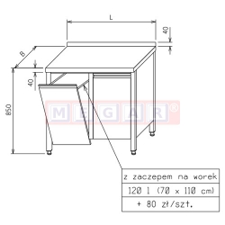 Stół roboczy OP 0025 (1 pojemnik) 0,86m x 0,7m
